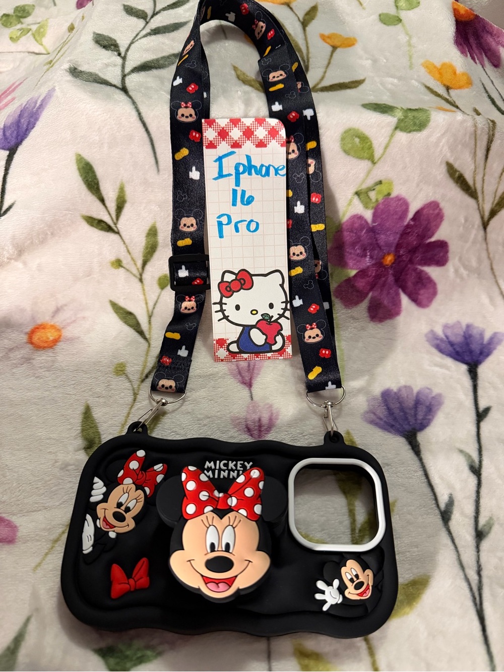 1 ‼️ Disney Minnie Mouse Black iPhone 16 Pro Case with Pop-socket & Lanyard